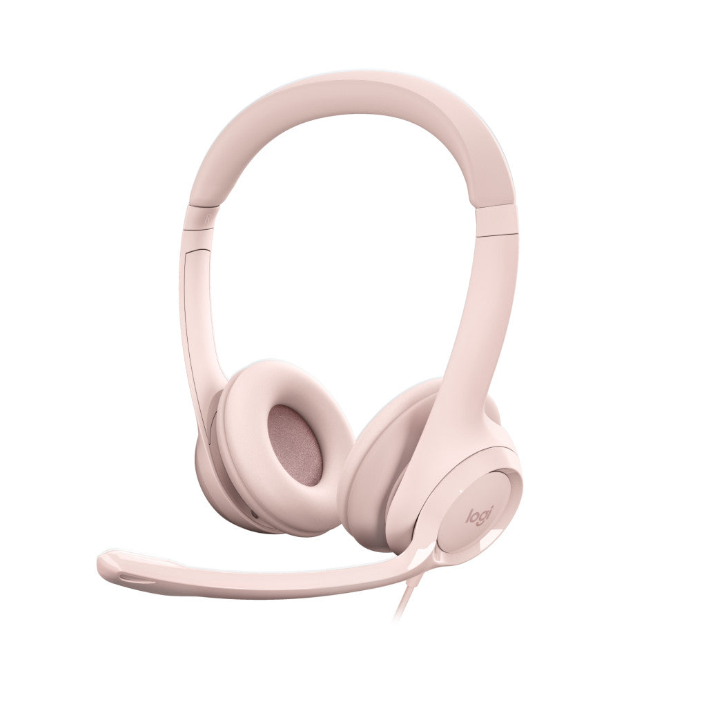 Slušalke žične Logitech naglavne z mikrofonom USB H390 roza (981-001281)