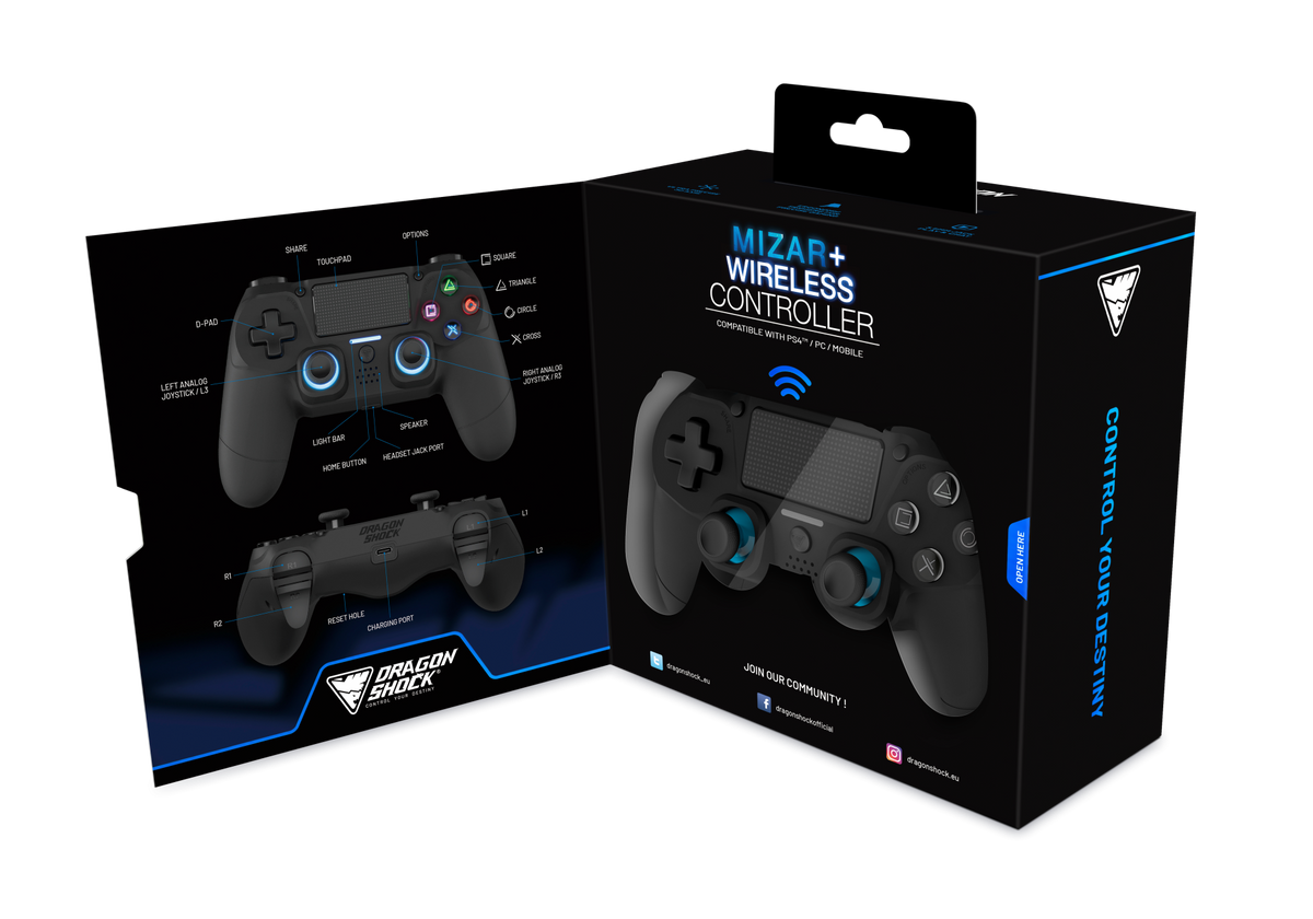 DRAGONSHOCK MIZAR+ BT BREZŽIČNI KONTROLER ZA PS4, PC, MOBILE- ČRNE BARVE