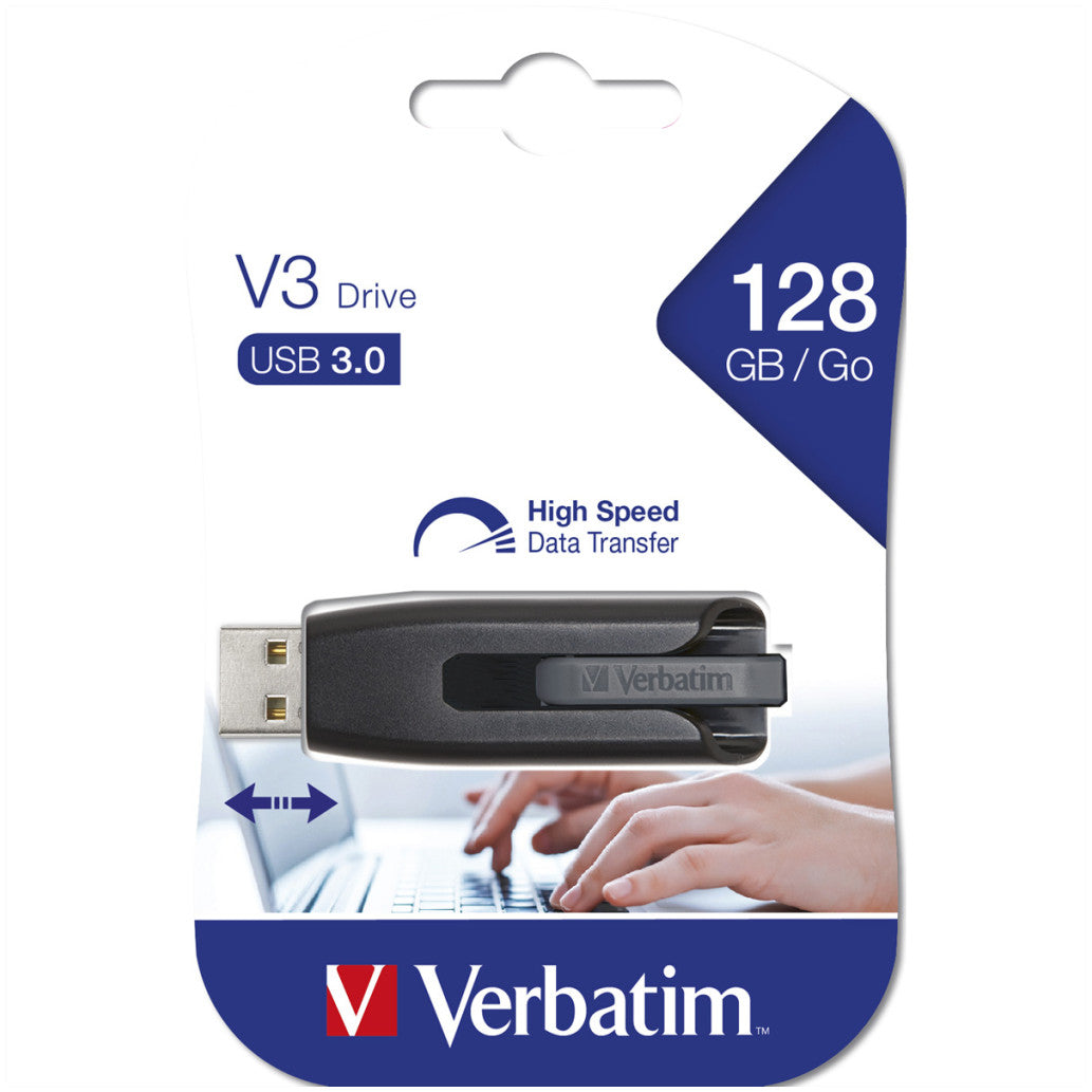 Spominski ključek 128GB USB 3.2 Verbatim Store'n'Go V3 80MB/s 25MB/s plastičen izvlečni črn (49189)