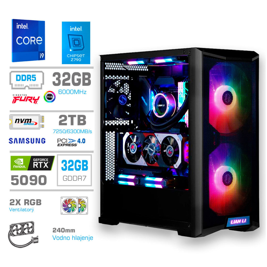 Računalnik MEGA TWR S10 i9-14900K/RTX5090/32GB-DDR5/2TB-4.0/1000W/Brez OS/črna RGB