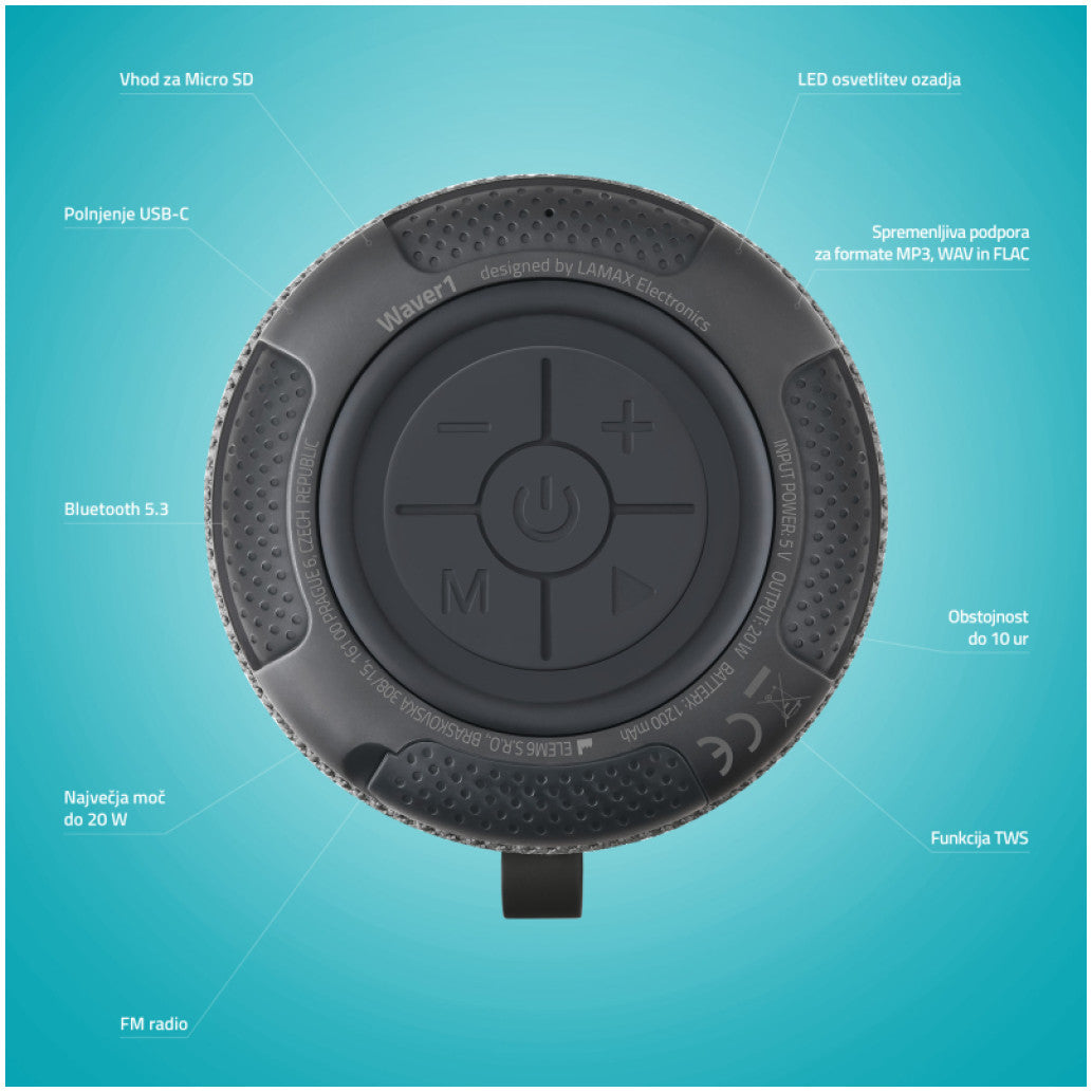 Zvočnik prenosni bluetooth Lamax Waver1 20W 1.0 (črna)