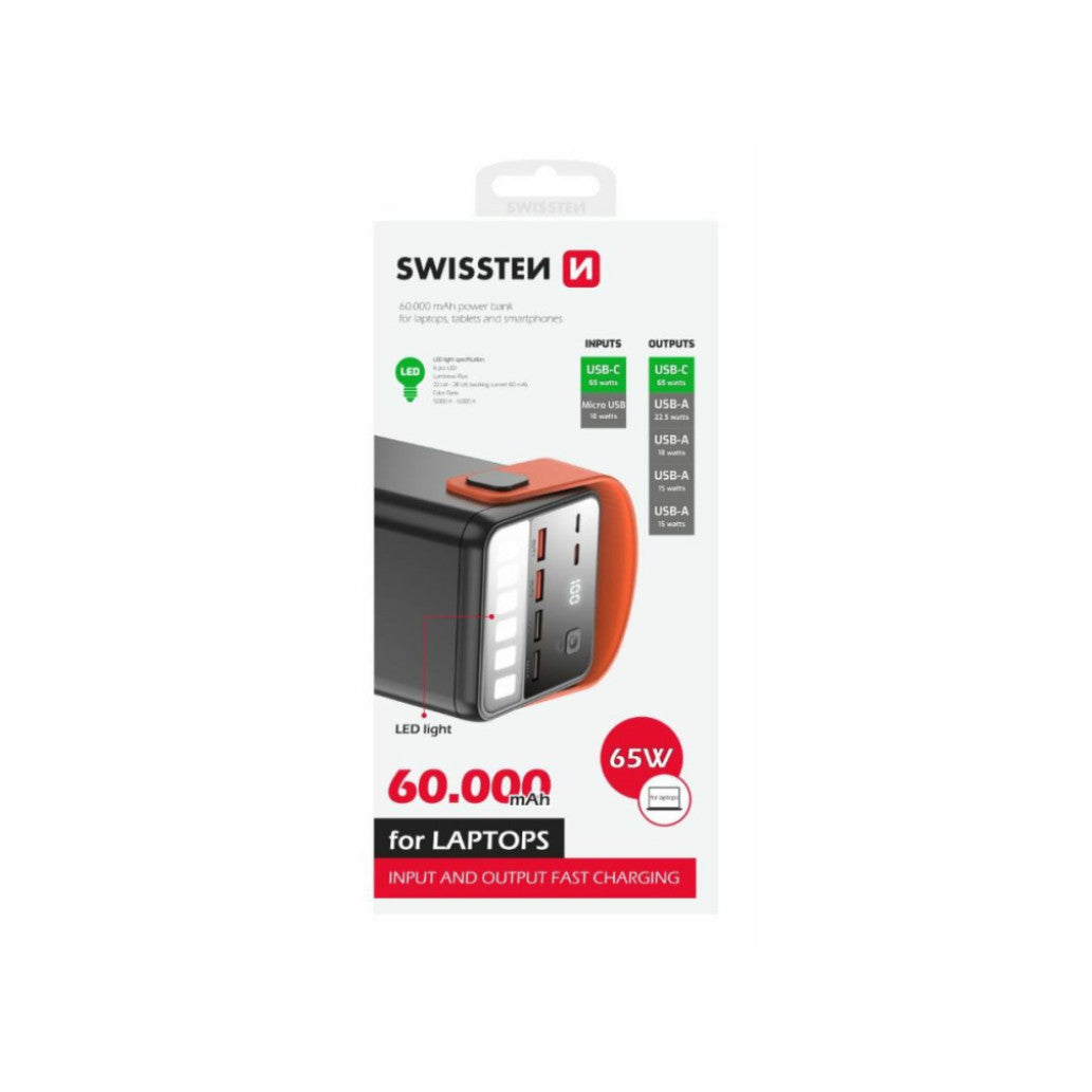Prenosna baterija Swissten Power Line 60000mAh 65W PD 4xUSB-A 1xUSB-C (22013943)