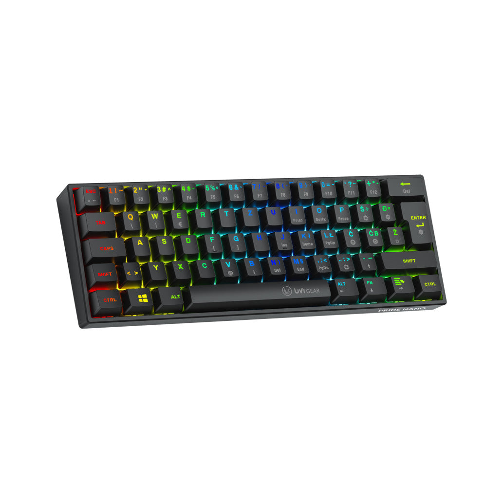 Gaming Tipkovnica Žična USB-A UVI PRIDE Nano 60% SLO | SLO gravura črna RGB (UVIPRIDENANO)