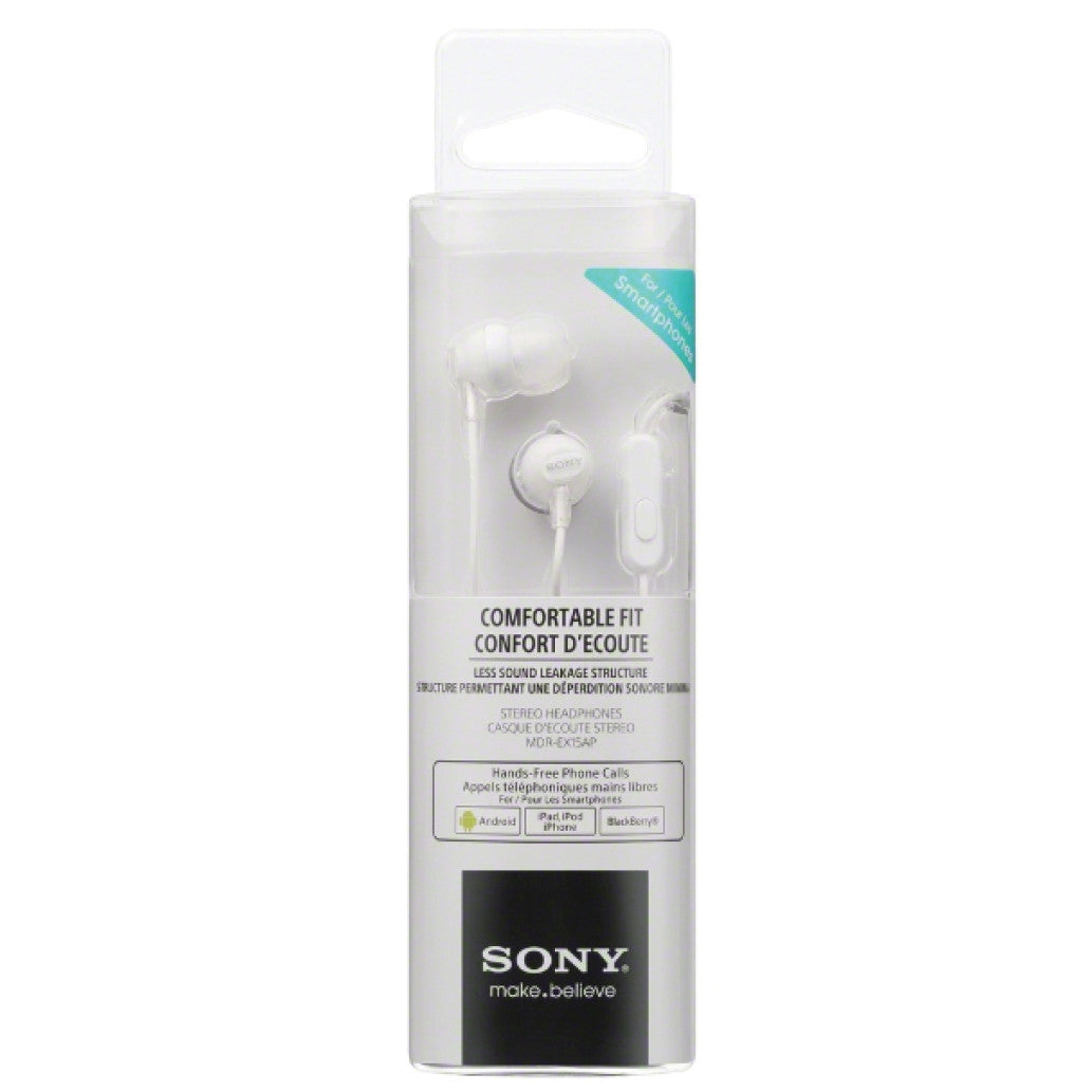 Slušalke žične ušesne 1x 3,5mm stereo Sony MDREX15AP z mikrofonom - bele