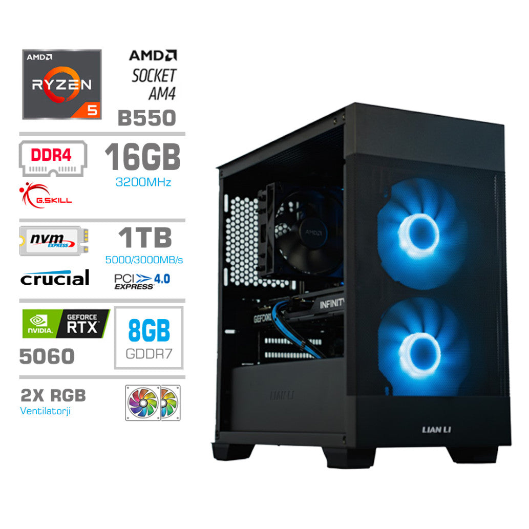 Računalnik MEGA MT S7X R5-5500/RTX5060/16GB/1TB-4.0/750W/Brez OS/črna RGB