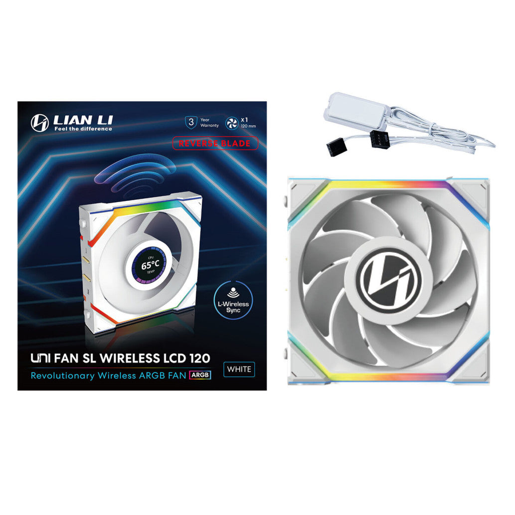 Ventilator Lian-Li UNI FAN SL Wireless LCD Reverse Blade 120mm bela ARGB