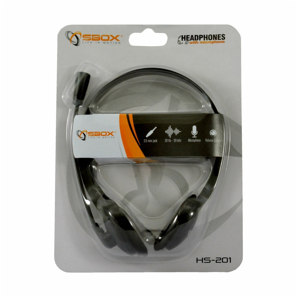 Slušalke žične SBOX naglavne z mikrofonom 2x3,5mm HS-201 črne (HS-201)