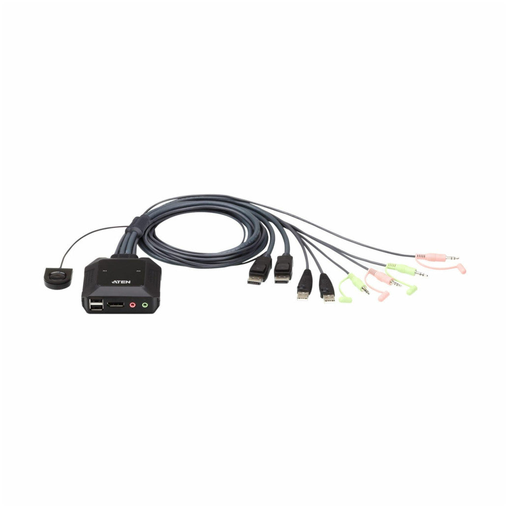 Podatkovni preklopnik Aten AUTO 2:1 2xKVM xDisplayPort 2xUSB 2xAudio s kabli CS22DP-AT - ena konzola za kontrolo dveh računalnikov