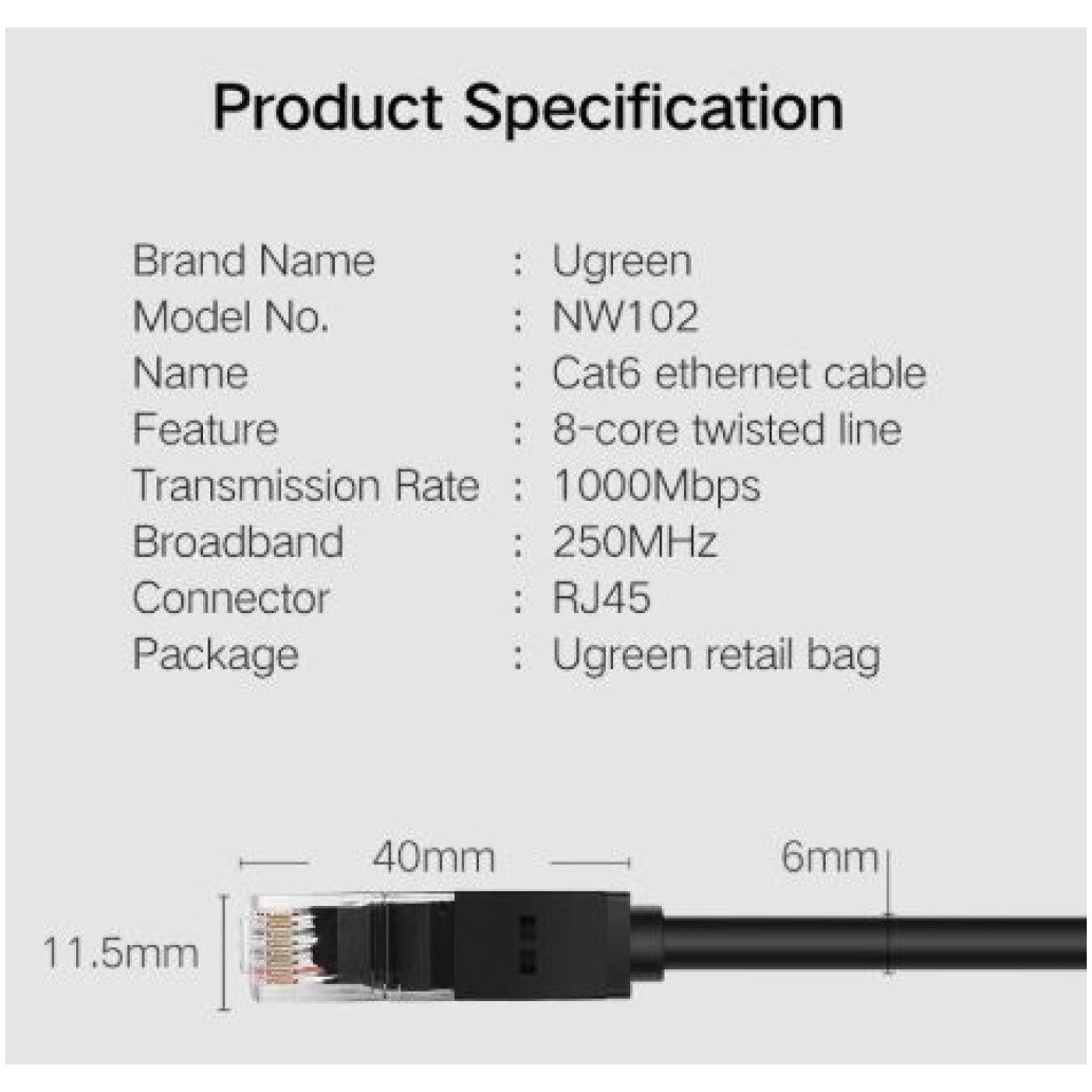 KABEL PATCH UTP Cat 6 40,00m RJ45 1Gbit Ugreen (20169)