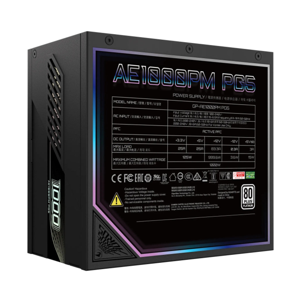 Napajalnik - 1000W GigaByte AE1000PM Aorus 80Plus Platinum 92% ATX 3.0 (Gen5) Modular 120mm črna (GP-AE1000PM PG5)