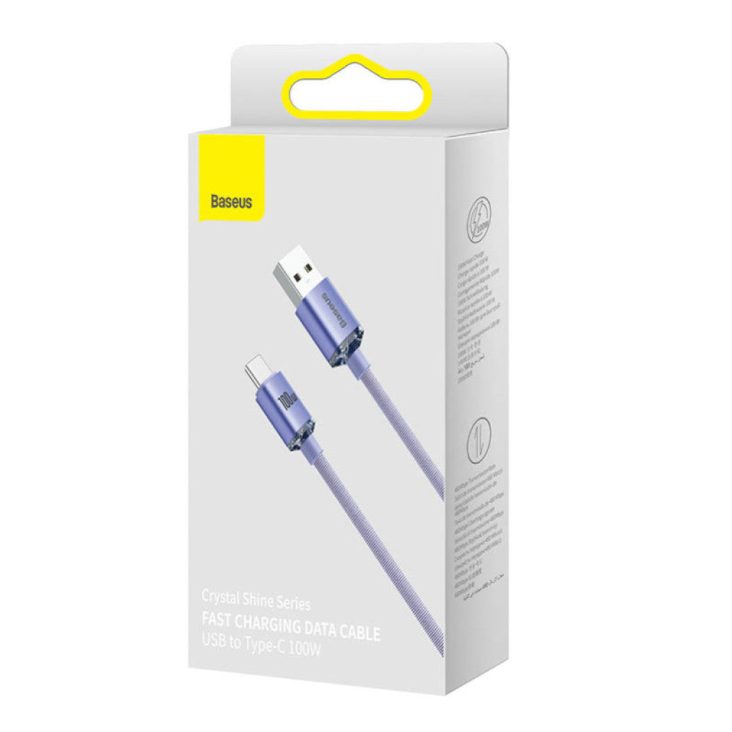 Kabel USB-C => USB-A 2.0 tekstil ovoj 2,00m 5A Baseus Crystal Shine – vijolčen (CAJY000505)