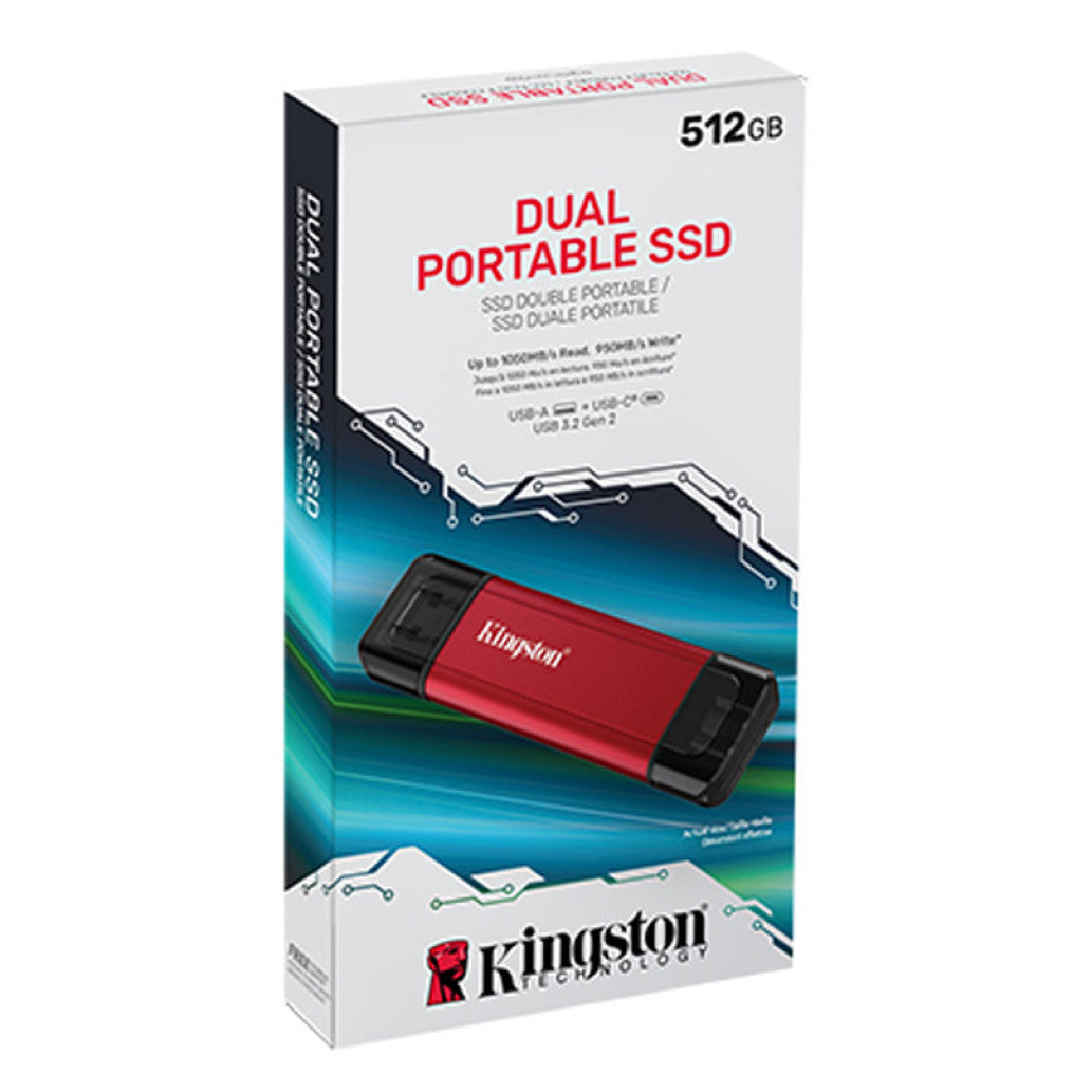 Prenosni disk SSD 512GB USB-C/A Kingston Duo 1050/900MB/s - črna/rdeča (SPSD/512GB)