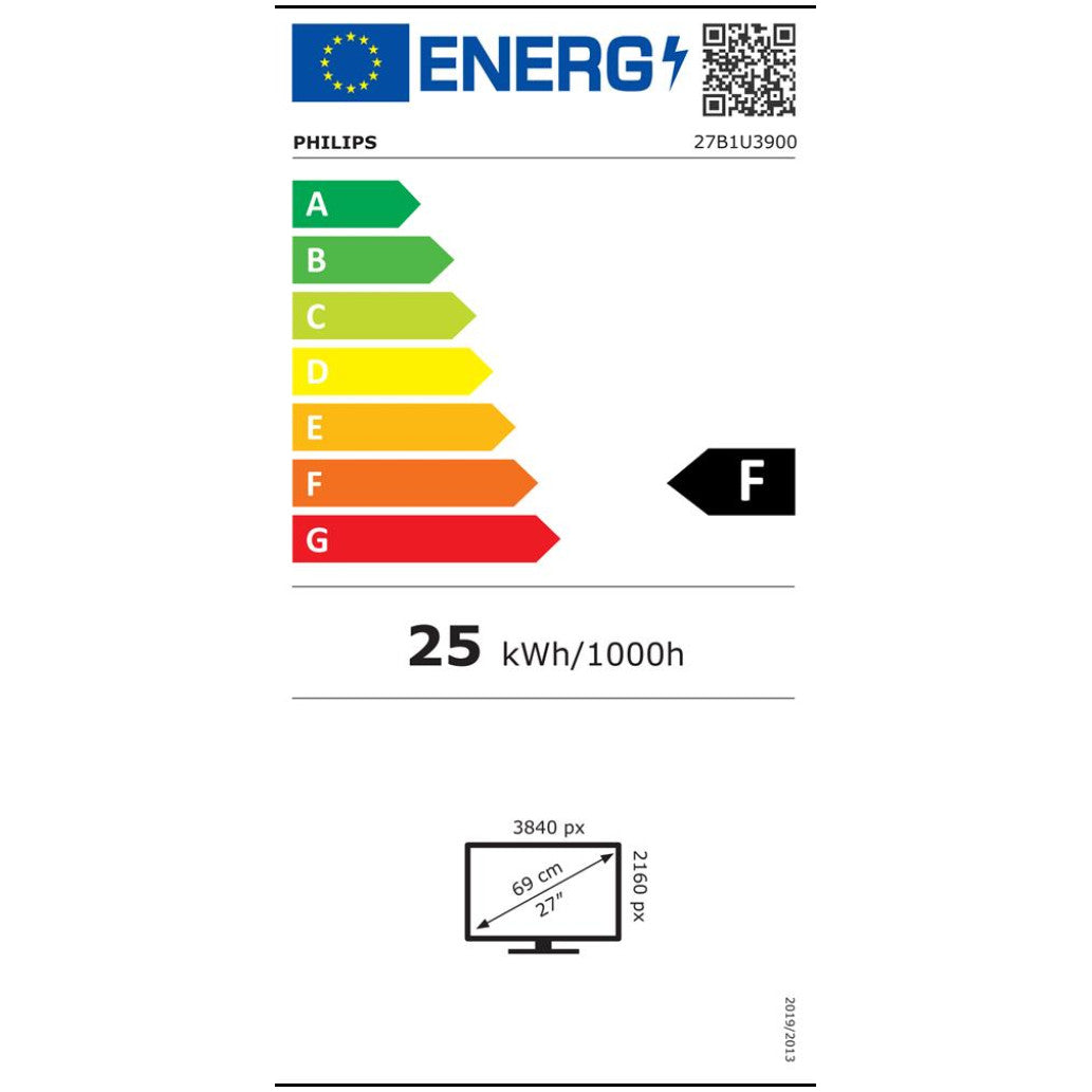Monitor Philips 68,6 cm (27,0") 27B1U3900 3840x2160 75Hz IPS 4ms 2xHDMI DisplayPort USB-C 90W 4xUSB3.2 USB-C-Out Pivot Zvočniki 3H sRGB99% SeparateSync RJ45 Serija 3000