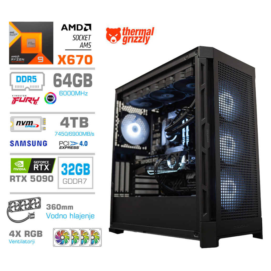 Računalnik MEGA TWR S11 R9-9950X/RTX5090/64GB-DDR5/4TB-4.0/1050W/Brez OS/črna RGB