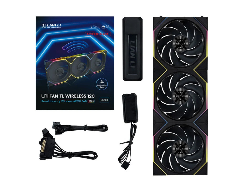 Ventilator za ohišje Lian Li UNI FAN TL Wireless 120 Reverse Blade ARGB PWM 120mm, 3 Pack + Kontroler, črn