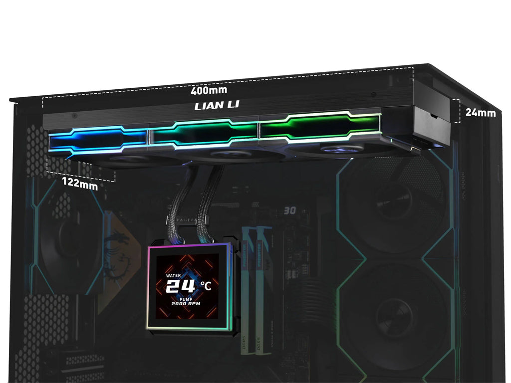 Komplet za tekočinsko hlajenje AIO Liquid Cooler Lian Li HydroShift II LCD-S 360TL, ARGB, črn