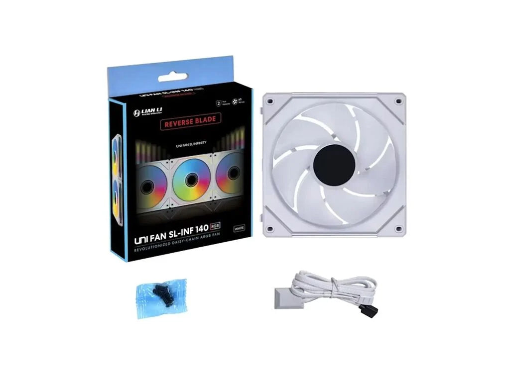 Ventilator za ohišje Lian Li UNI FAN SL-INF Wireless 140 Reverse Blade ARGB, PWM, 140mm, bel
