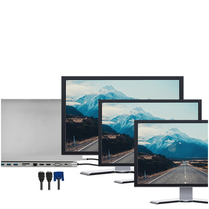 Priklopna postaja USB-C => 3x USB 3.0 tip A USB-C PD 100W 2x HDMI VGA RJ45 11 izhodov srebrn LogiLink (UA0373)