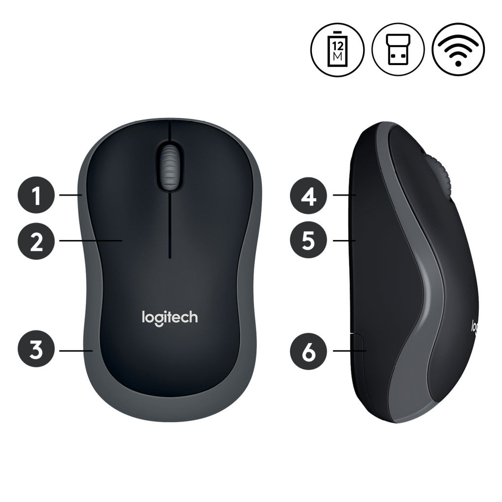 Miš Logitech brezžična M185 za notesnike siva nano (910-002235)