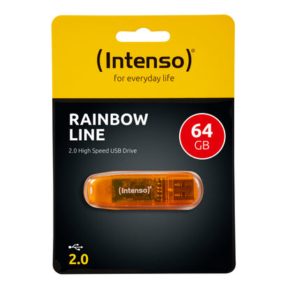 Spominski ključek 64GB USB 2.0 Intenso Rainbow Line 28MB/s 6,5MB/s - plastičen/s pokrovčkom/oranžen (3502490)