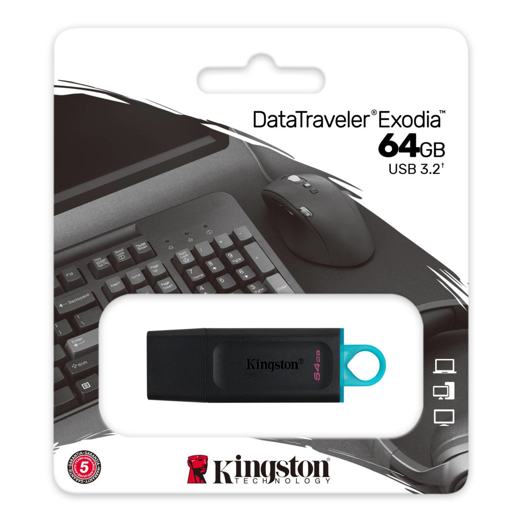 Spominski ključek 64GB USB 3.2 Kingston Data Traveler Exodia 200MB/s 60MB/s plastičen s pokrovčkom črn (DTX/64GB)