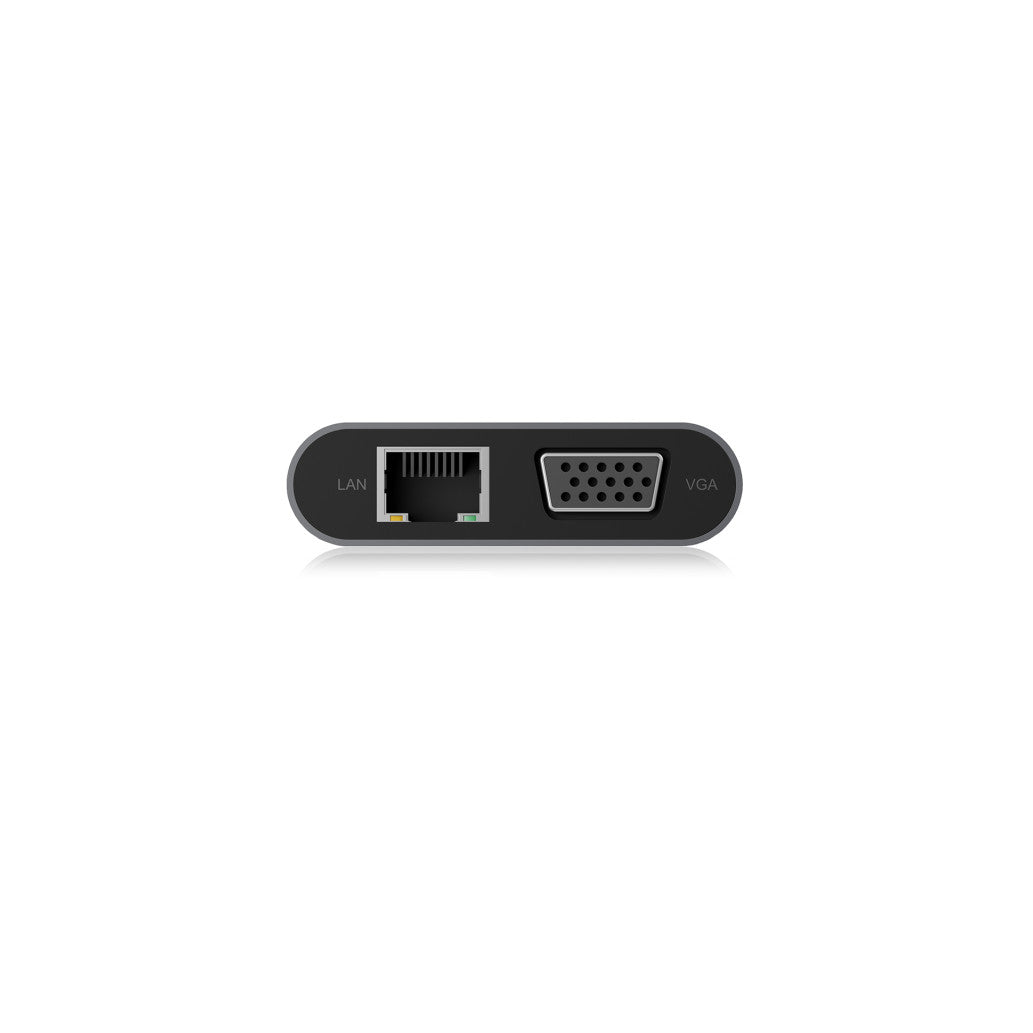 Priklopna postaja USB-C => 3x USB tip A 1xUSB-C PD 100W 1x HDMI 1x VGA 1x RJ45 1x 3,5mm avdio 1x čitalec kartic SD/microSD Icybox (IB-DK4040-CPD)