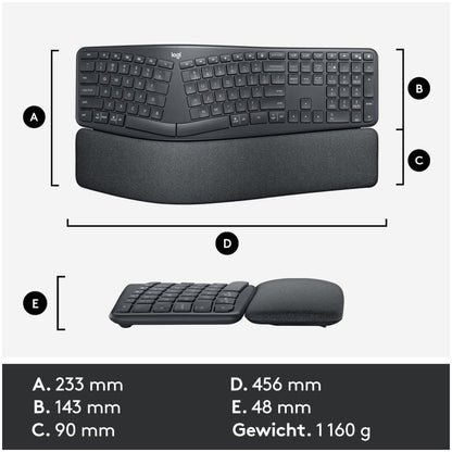 Tipkovnica brezžična + Bluetooth Logitech K860 Ergo International US | SLO gravura grafitna (920-010108)