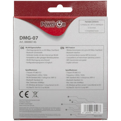 Brezžični mrežni adapter USB 2.0 Inter-Tech DMG-07 WiFi5 802.11ac AC650 650Mbit/s Dualband Nano BT 4.0 (88888146)