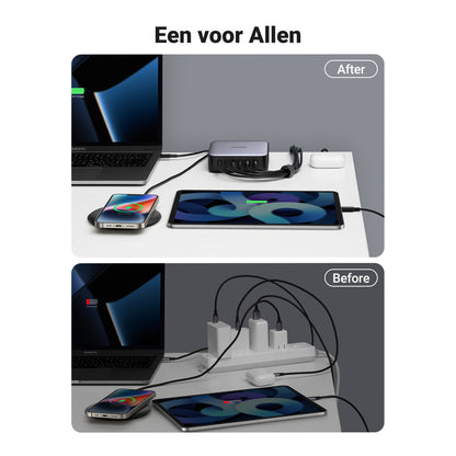 Hišni polnilec 100-240V => 2x USB-A (ž) 4x USB-C 200W GaN II Ugreen - črn (40914)