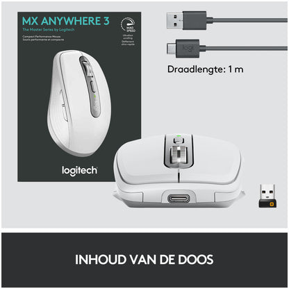 Miš brezžična + Bluetooth za notesnike Logitech MX Anywhere 3 Darkfield polnilna 4000DPI siva (910-005989)