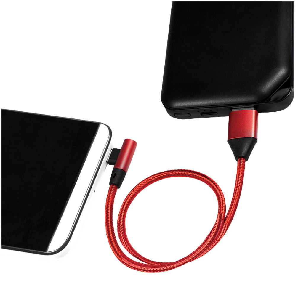 Kabel USB A => B micro tekstil ovoj 0,30m 90° (za mobitele) LogiLink rdeč (CU0149) EOLS-P