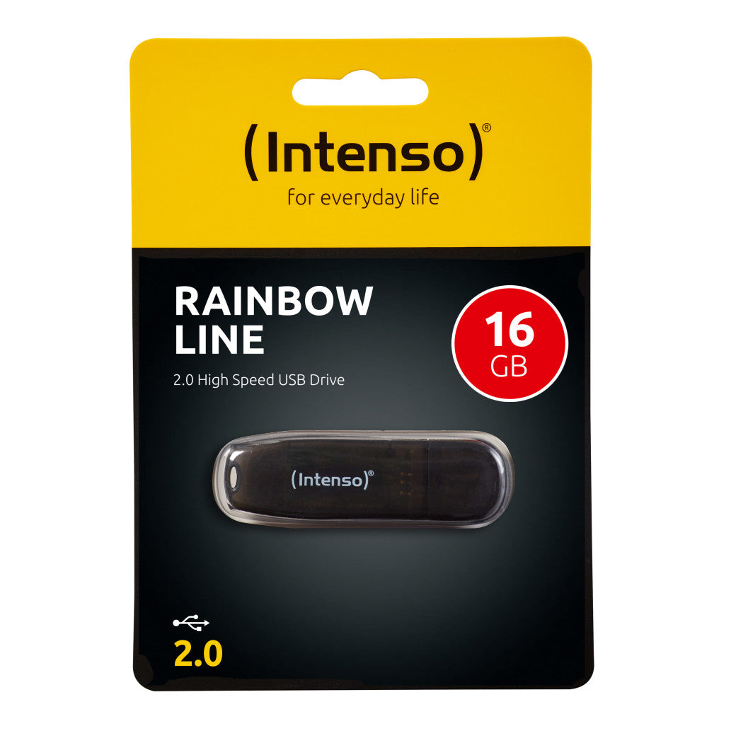 Spominski ključek 16GB USB 2.0 Intenso Rainbow Line 28MB/s 6,5MB/s - plastičen/s pokrovčkom/črn (3502470)