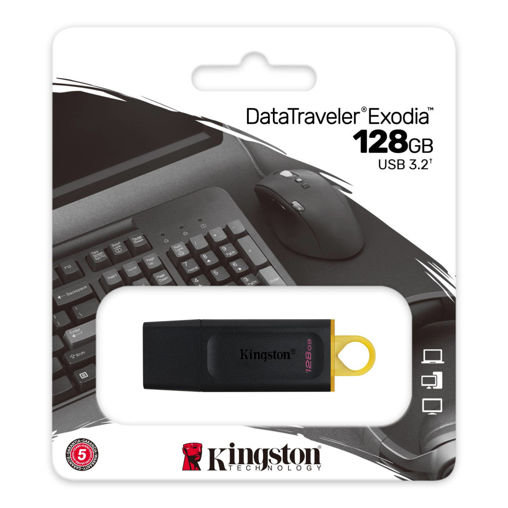 Spominski ključek 128GB USB 3.2 Kingston DataTraveler Exodia 200MB/s plastičen s pokrovčkom črno-rumen (DTX/128GB)