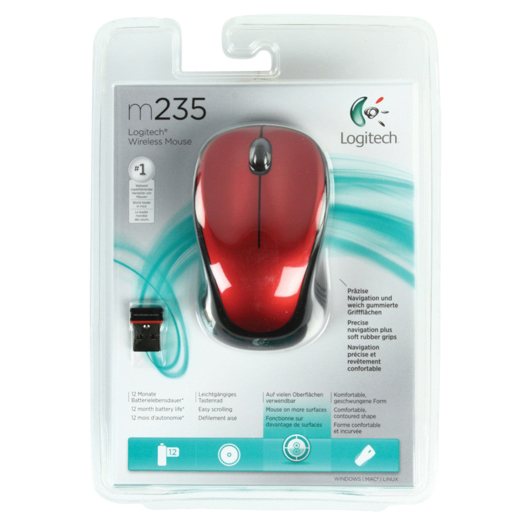Miš  Logitech NoteBook Brezžična M235 optična nano rdeča (910-002496)