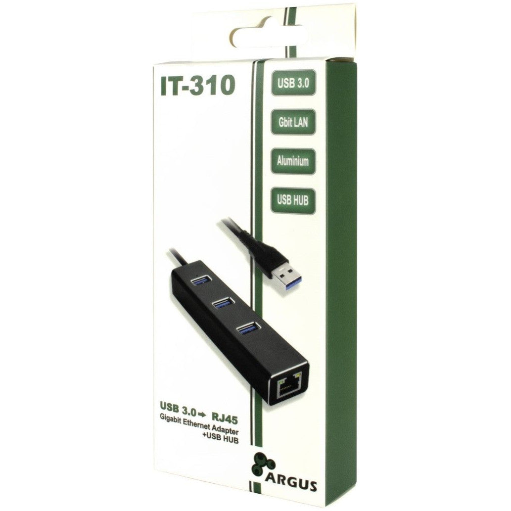 HUB USB 3.0 3portni Inter-Tech Argus IT-310 z 100/1000 Ethernet mrežnim priključkom črn (IT-310)