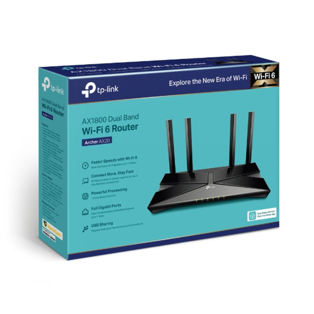 Usmerjevalnik brezžični TP-Link Archer WiFi6 802.11ax AX1800 1201Mbit/s dualband MU-MIMO OFDMA 4xLAN 4x antena (ARCHER AX20)