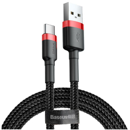 Kabel USB-C => USB-A 2.0 tekstil ovoj 2,00m 5V/2A QC3 Baseus črn/rdeč (CATKLF-C91)