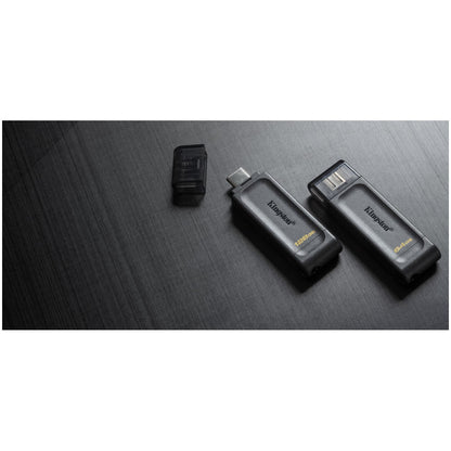 Spominski ključek 128GB USB-C Kingston DT70 80MB/s plastičen s pokrovčkom črn (DT70/128GB)