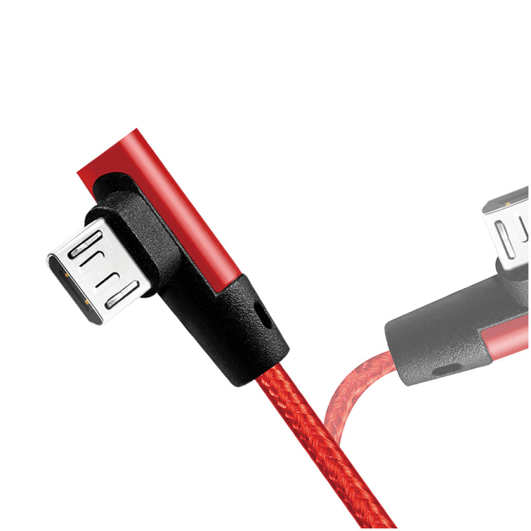 Kabel USB A => B micro tekstil ovoj 0,30m 90° (za mobitele) LogiLink rdeč (CU0149) EOLS-P