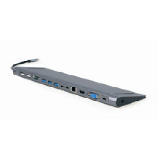 Priklopna postaja USB-C => 3x USB 3.1 tip A USB-C PD 60W 2x USB 2.0 HDMI VGA 3,5mm RJ45 Gembird space grey (A-CM-COMBO9-01)