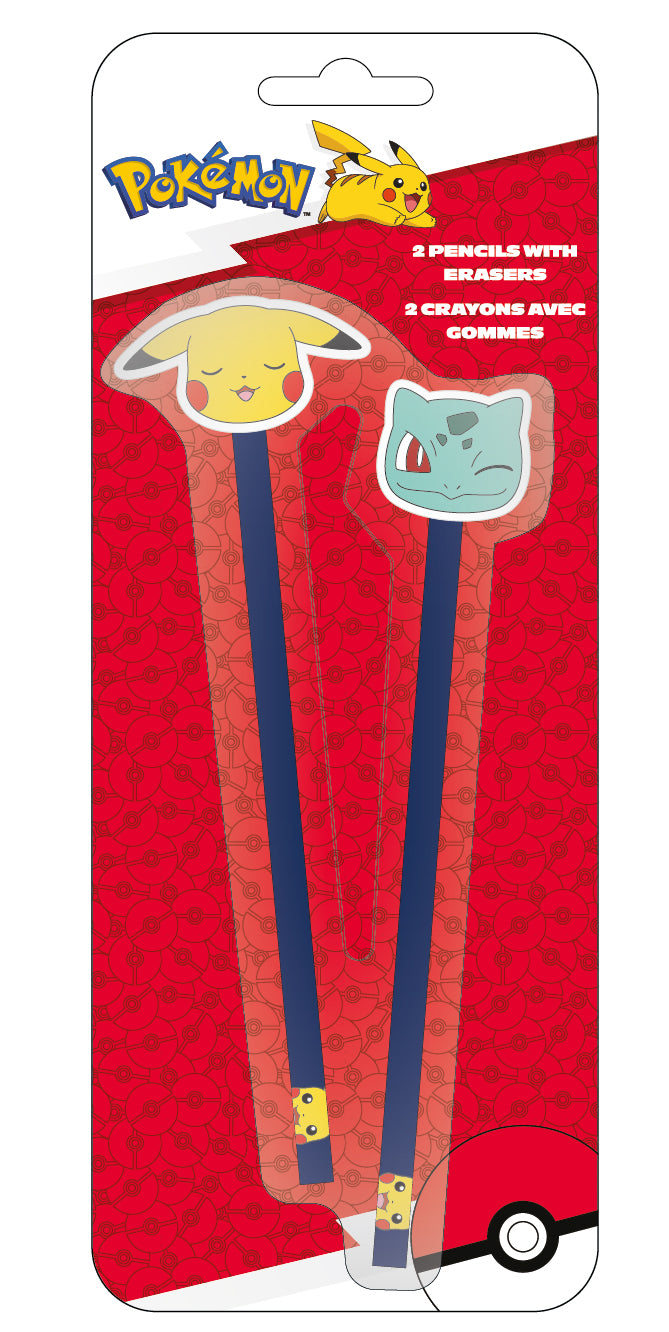 POKEMON - PIKACHU AND BULBASAUR - 2 svinčnika z radirko