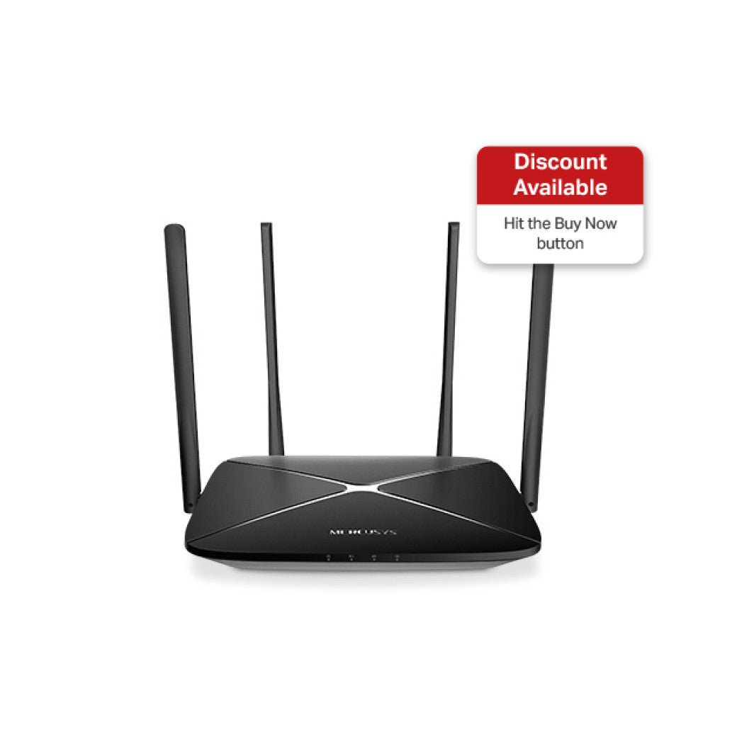 Usmerjevalnik brezžični MERCUSYS WiFi5 802.11ac AC1300 867Mbit/s dualband 4xLAN 4x antena (AC12G)