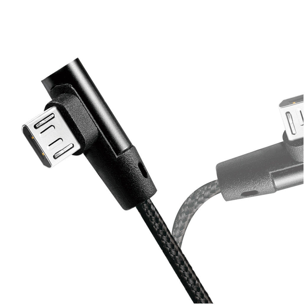 Kabel USB A => B micro tekstil ovoj 1,00m 90° (za mobitele) LogiLink črn (CU0142) EOLS-P