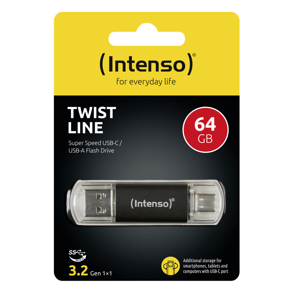 Spominski ključek 32GB USB 3.2/USB-C Intenso Twist Line 70MB/s - plastičen/s pokrovčkom/črn (3539490)