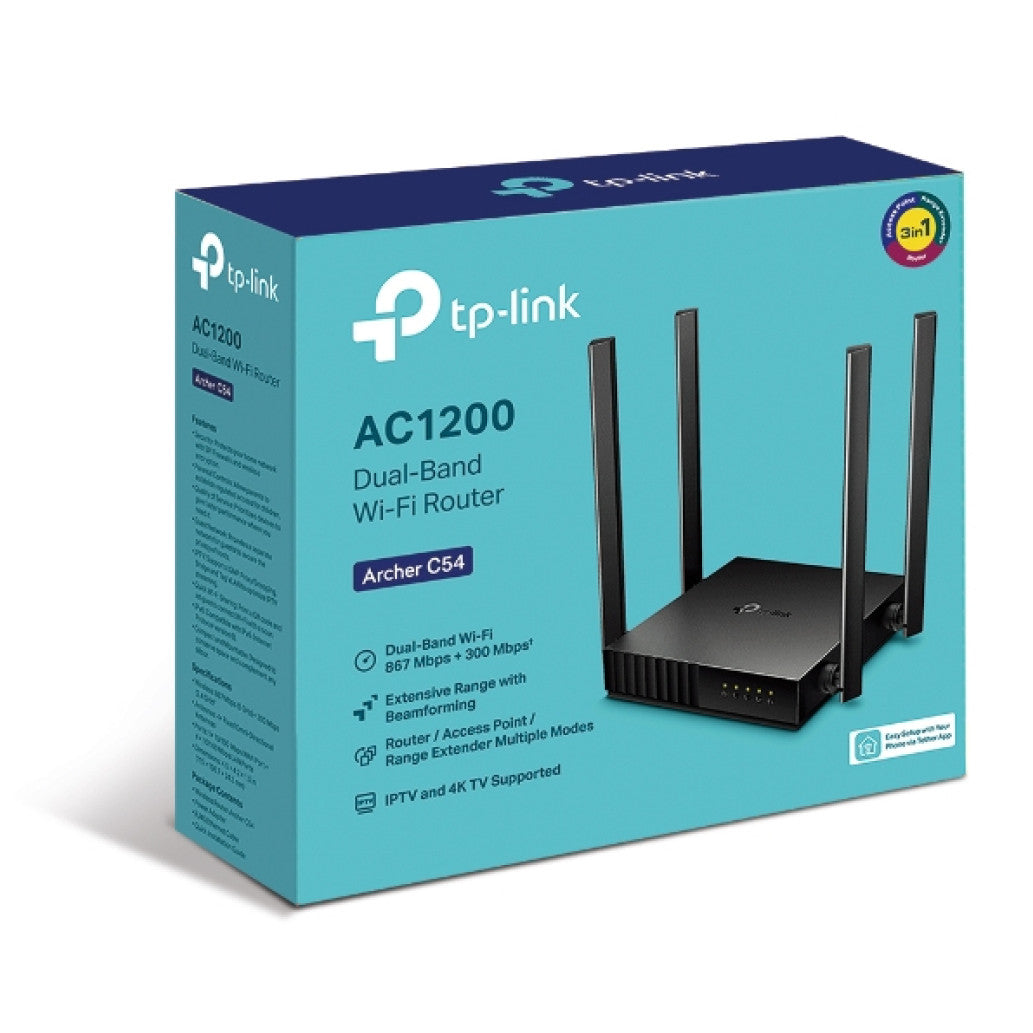 Usmerjevalnik brezžični TP-Link WiFi5 802.11ac AC1200 867Mbit/s Dualband MU-MIMO 4xLAN 4x antena (Archer C54)