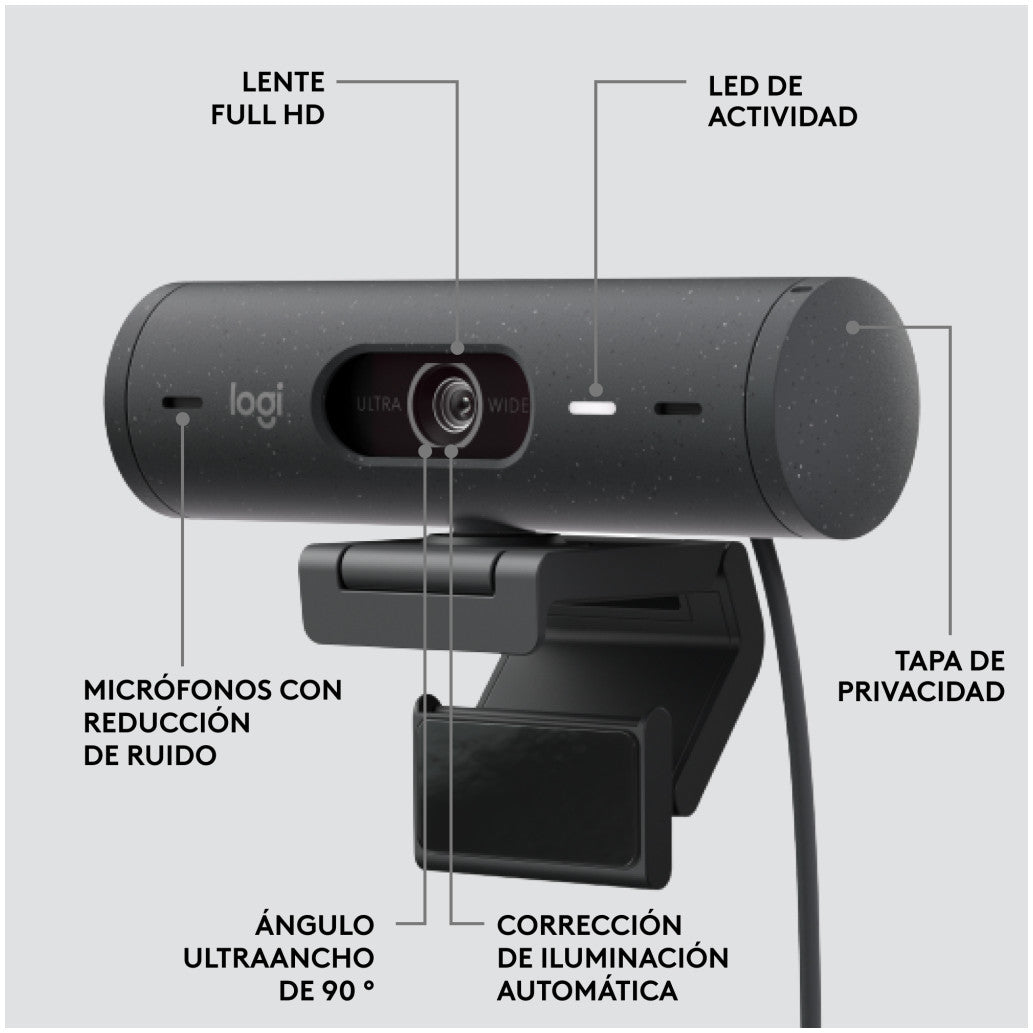 Spletna kamera Logitech BRIO 500 4MP FHD 30FPS 90° USB-C grafitna Autofokus 4xdigitalni zoom dvojni mikrofon pokrov za lečo (960-001422)