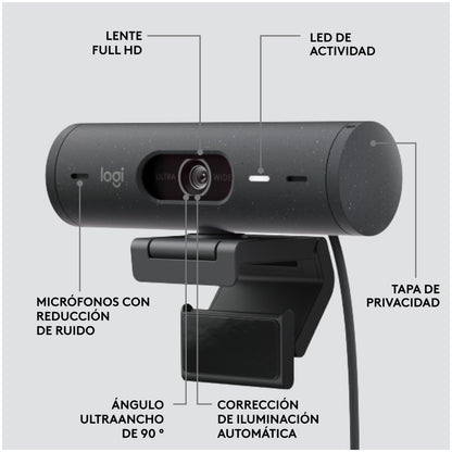Spletna kamera Logitech BRIO 500 4MP FHD 30FPS 90° USB-C grafitna Autofokus 4xdigitalni zoom dvojni mikrofon pokrov za lečo (960-001422)