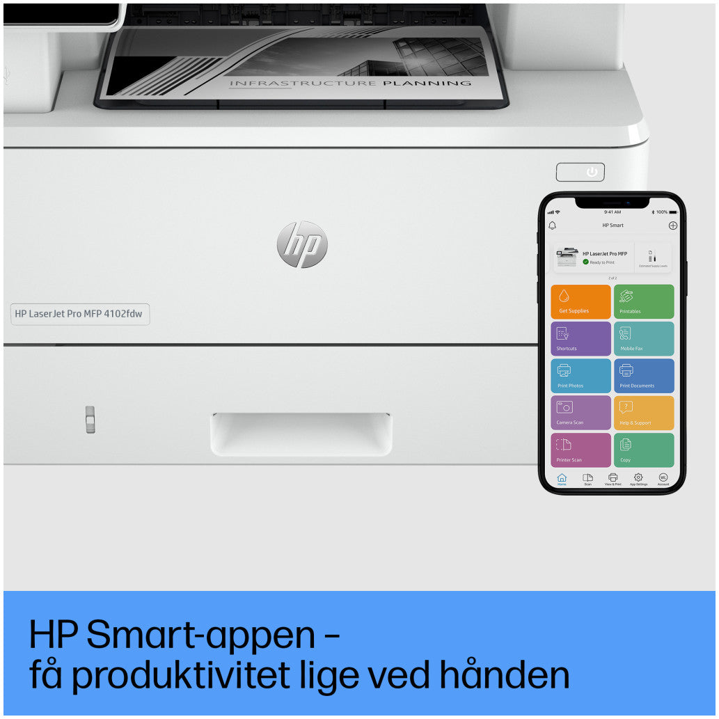 Tiskalnik multifunkcijski laserski ČB HP LaserJet Pro 4102fdw A4 duplex tisk duplex skeniranje faks USB LAN WiFi 40ppm (2Z624F#B19)