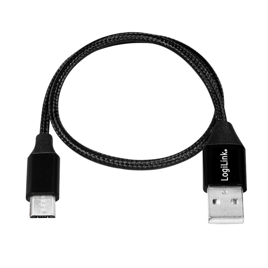 Kabel USB A => B micro tekstil ovoj 0,30m (za mobitele) LogiLink črn (CU0143) EOLS-P