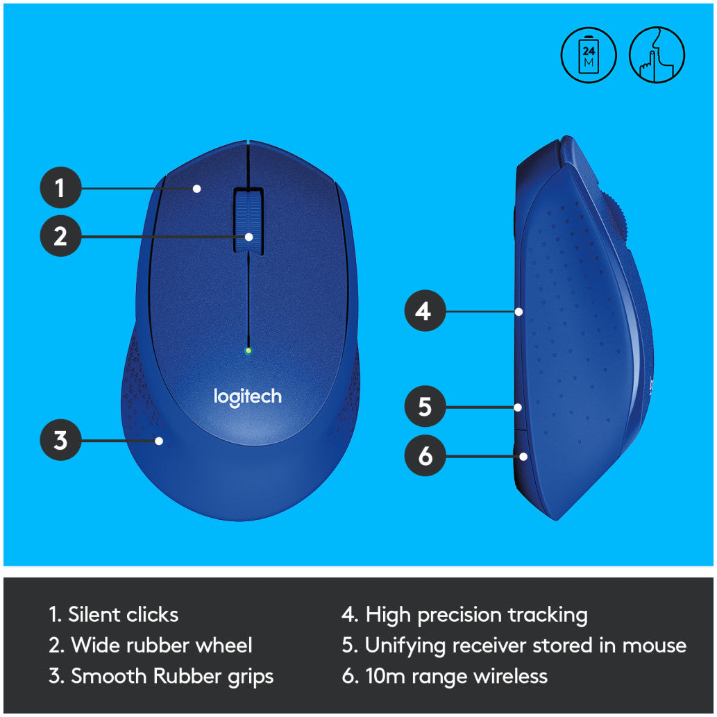 Miš Logitech brezžična optična M330 modra silent plus (910-004910)